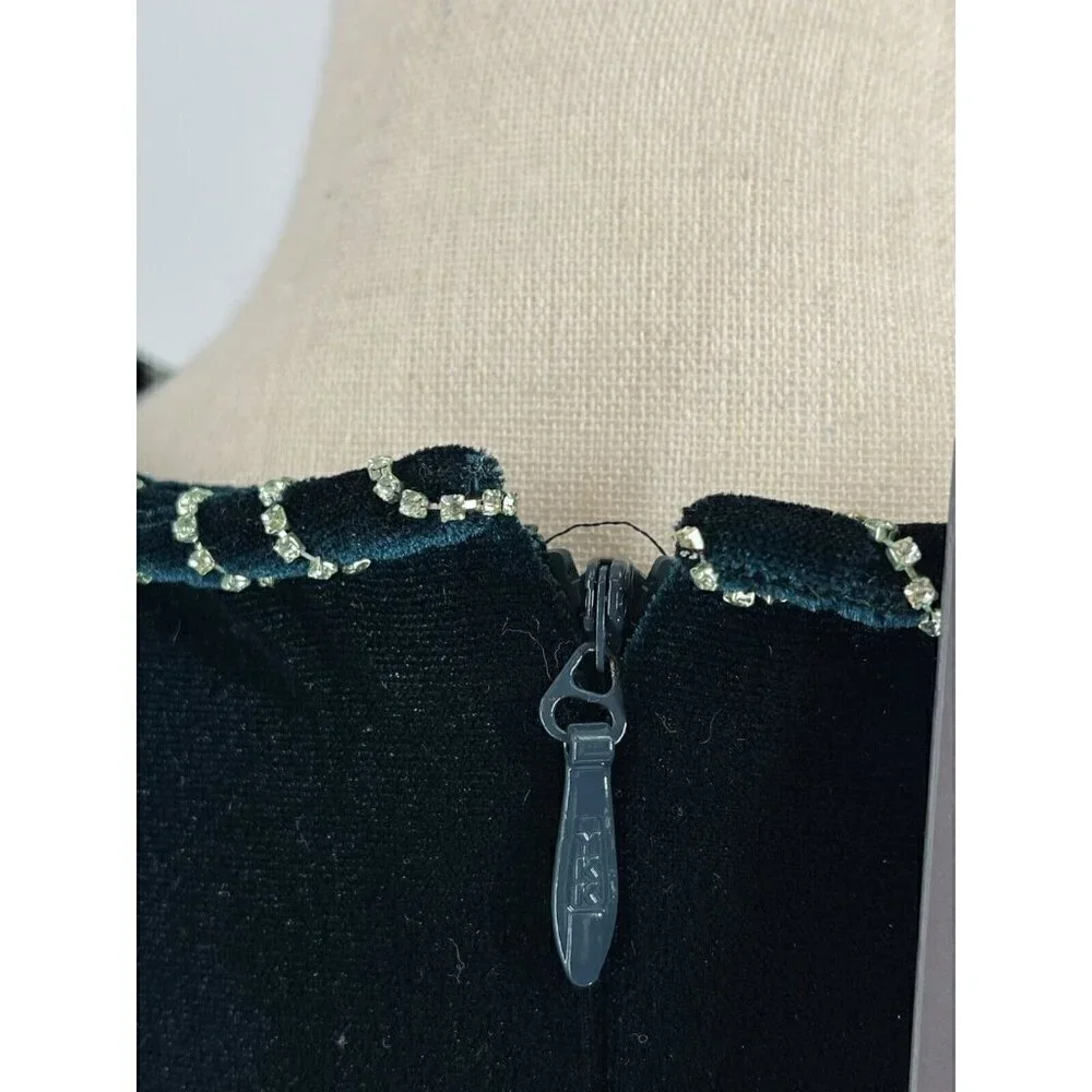 $4295 Monique Lhuillier 14 Plunging Crystal embellished Velour Gown elegant - Picture 10 of 14